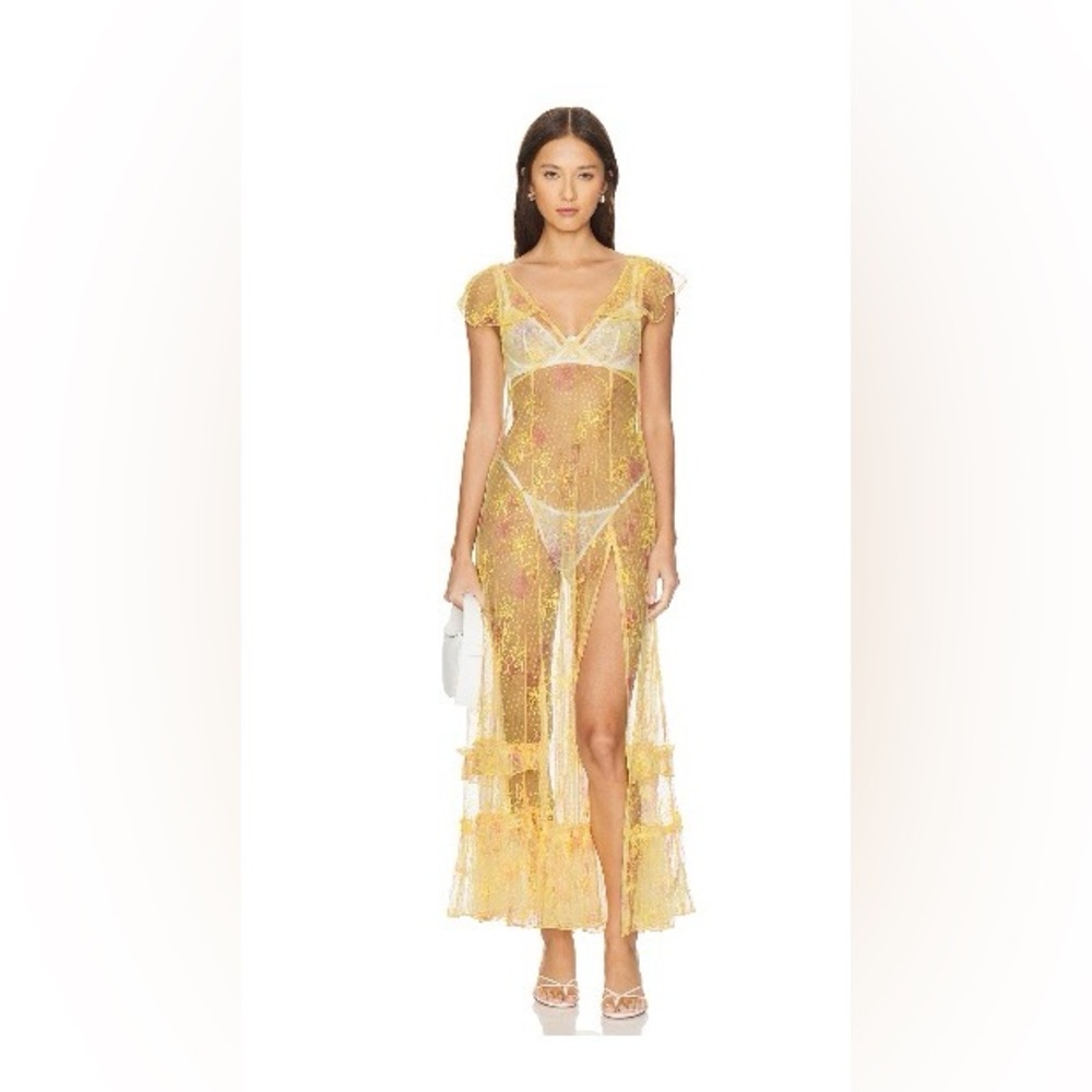 Free People Sheer Yellow Lace Maxi Dress